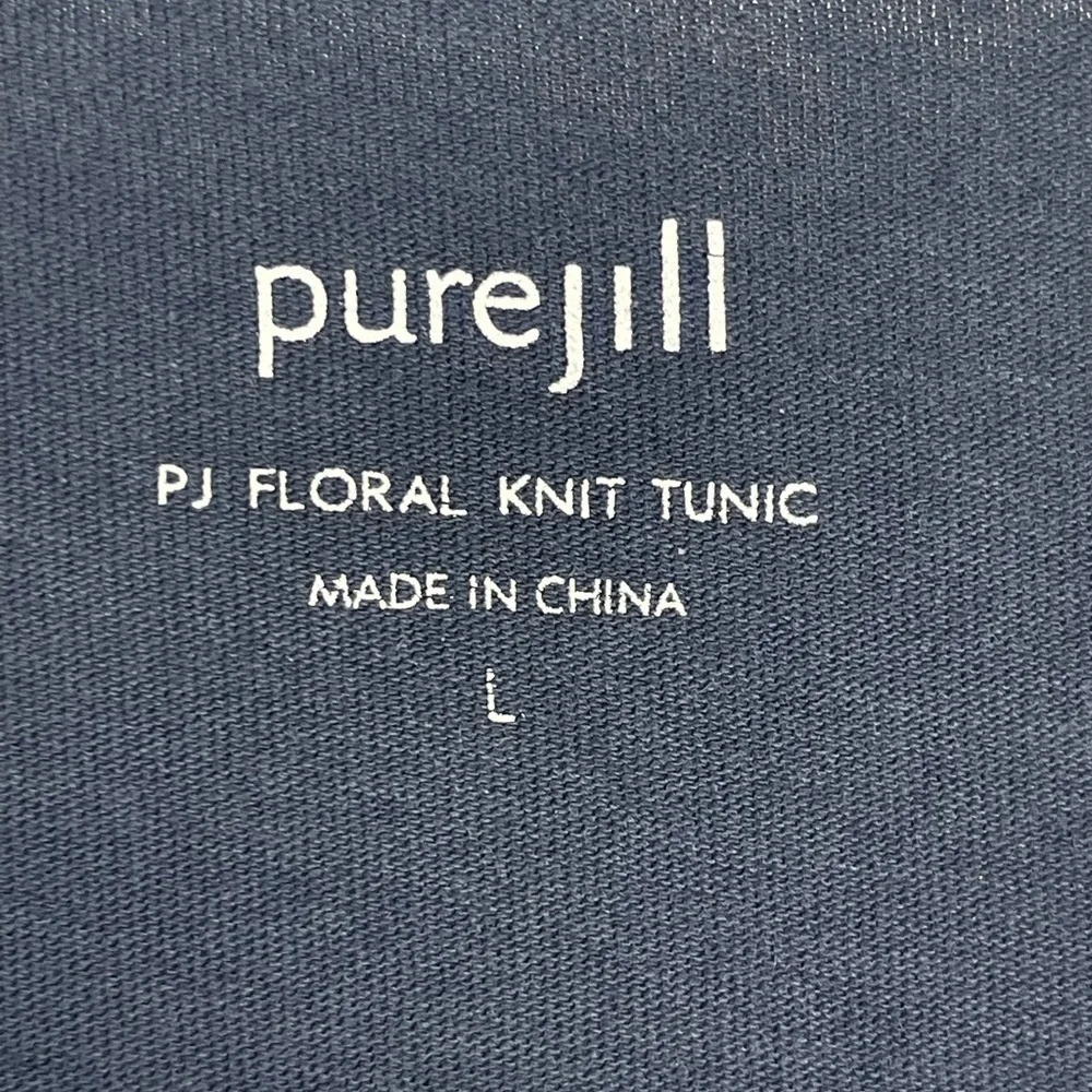 Pure j.jill pj floral knit tunic blue floral tee shirt short sleeve size large - Picture 3 of 9
